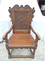 Early Antique Charles II Style Carved Oak Armchair