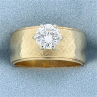 Wide Band 3/4ct Diamond Solitaire Engagement Ring