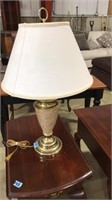 BRASS AND RATTAN LAMP