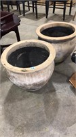 2 LARGE COMPOSIT PLANTERS 15 TALL 19 ACROSS