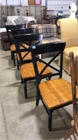 4 WOODEN BLACK AND PINE CHAIRS