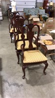 4 CHERRY AND CLOTH DINING CHAIRS