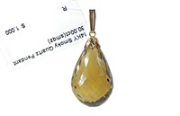 14K Yellow gold pear shape smoky quartz pendant,