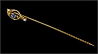 14K Rose gold blue sapphire stick pin with seed