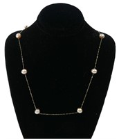 14K Yellow gold 20" fine chain with pink pearls,