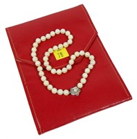 15.5" 7mm pearl necklace  with 14K white gold rose
