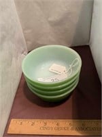 Set of 4 Fire King 5" green baking dishes