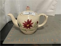 Shawnee red/blue flower tea pot, chip
