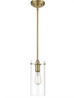 1-Light Brushed Brass Pendant with Glass Shade
