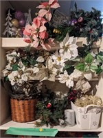 LARGE LOT OF CHRISTMAS DECOR; ARTIFICIAL FLOWERS,