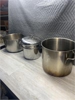 Pair of larger stainless steel pots no lids,