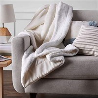 Basics Sherpa Blanket Throw, Cream 50x60"