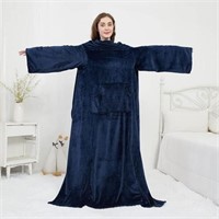 Fleece Wearable Blanket, Navy, 79"x67", with