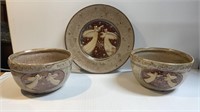2 Pottery Style Bowls & Plate