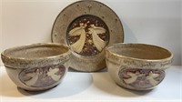 2 Pottery Style Bowls & Plate