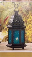New Blue Glass Moroccan Lantern 10.25" High