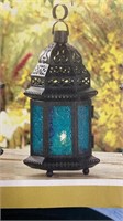 New Blue Glass Moroccan Lantern 10.25" High