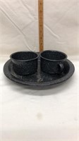 Black Enamel Plate & Mugs
