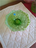 9in wide 2in tall green depression candy dish
