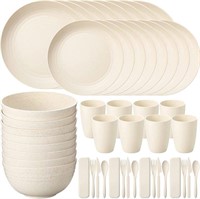 56 Pcs Wheat Straw Dinnerware Sets for 8 Reusable