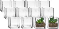 PARNOO Bulk Set of 12 Glass Square Vases 5 x 5 Inc