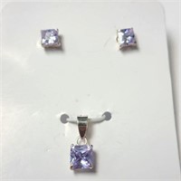 SILVER CZ EARRING AND PENDANT  SET