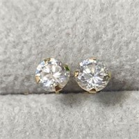 14K YELLOW GOLD CUBIC ZIRCONIA  EARRINGS, MADE IN