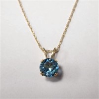 10K YELLOW GOLD BLUE TOPAZ 18"(1CT)  NECKLACE