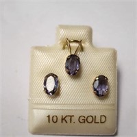 10K YELLOW GOLD LOLITE EARRING AND PENDANT  SET
