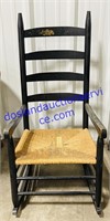 Wooden With Wicker Seat Rocking Chair 44”