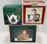 Christmas Decor- Teapots and Santa in Boat