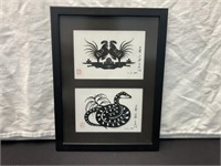 Wan Hongcheng Paper Cutting of 2 Roosters&Snake