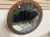 Round Wood Framed Stained Glass Wall Mirror