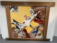 Playful Dog Art: 5 Dogs Eating at a Table