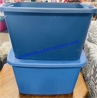 Pair of 18 Gallon Totes- One Missing Lid