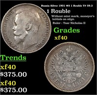 Russia Silver 1901 ?? 1 Rouble Y# 59.3 Grades xf