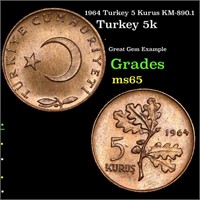 1964 Turkey 5 Kurus KM-890.1 Grades GEM Unc