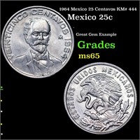 1964 Mexico 25 Centavos KM# 444 Grades GEM Unc