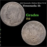 1935 Venezuela 1 Bolivar Silver Y# 22 Grades f, fi