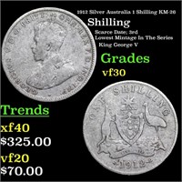 1912 Silver Australia 1 Shilling KM-26 Grades vf++
