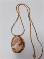 Goldtone Necklace w/ Vtg. Cameo Brooch Pendant