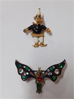 Vtg. Clown and Butterfly Brooches