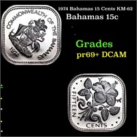 Proof 1974 Bahamas 15 Cents KM-62 Grades GEM++ Pro