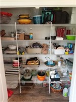 CONTENT OF PANTRY- ASSORTED DISHES, POTS, KITCHEN