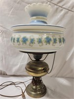 Vintage Brass lamp and hand painted glass shade