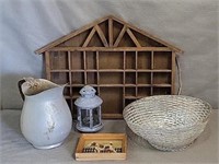VTG Wooden Display Shelf & Home Decor