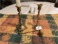 BRASS CANDLE STICKS AND SNUFFER