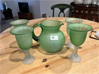 BEAUTIFUL SATIN GLASS GOBLETS WITH PITCHER