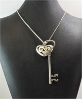 Heart With CZ & Key Necklace 18"