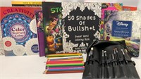 Adult Coloring Books Colored Pencils Lot